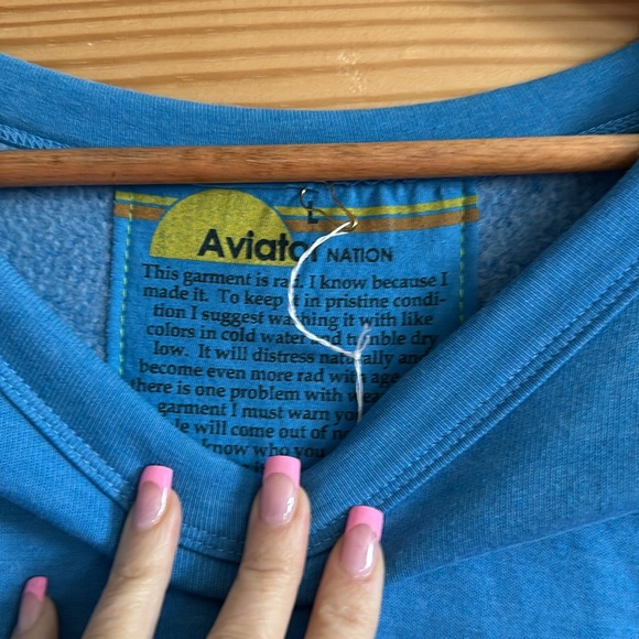 Aviator Nation💕 5 STRIPE Sweatshirt cropped - Ocean/Neon- RARE - Size L - NWT - Picture 7 of 7